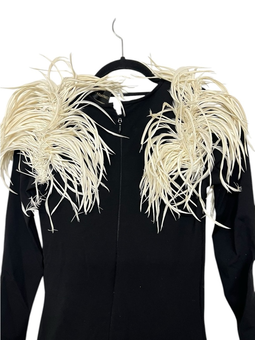Christian Soriano Long Sleeve Dress With Velvet Ruffle Hem And Feathers Runway - Picture 4 of 12